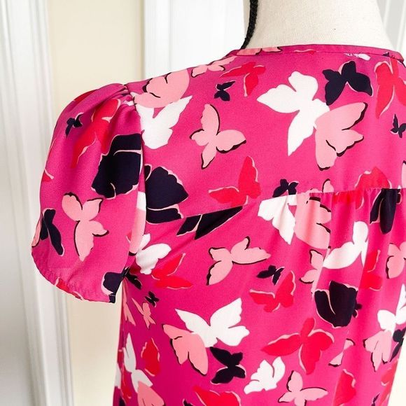Ann Taylor Women's Pink Butterfly Button Up Short Sleeve Top Blouse Size XXSP - Picture 10 of 14